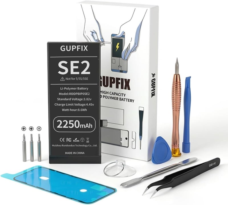 GUPFIX Battery for iPhone SE2020, 2250mAh High Capacity Li-Polymer Rechargeable Battery Replacement for iPhone SE2 with Full Remove Tool Kit and Adhesive - Image 1